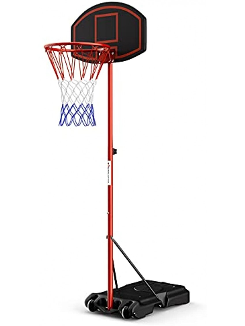 Goplus Portable Basketball Hoop Height Adjustable Basketball Goal System [6.5FT-8.5FT] w Shatterproof Backboard Fillable Base & Wheels Basketball Stand for Adult Kids Indoor Outdoor Use