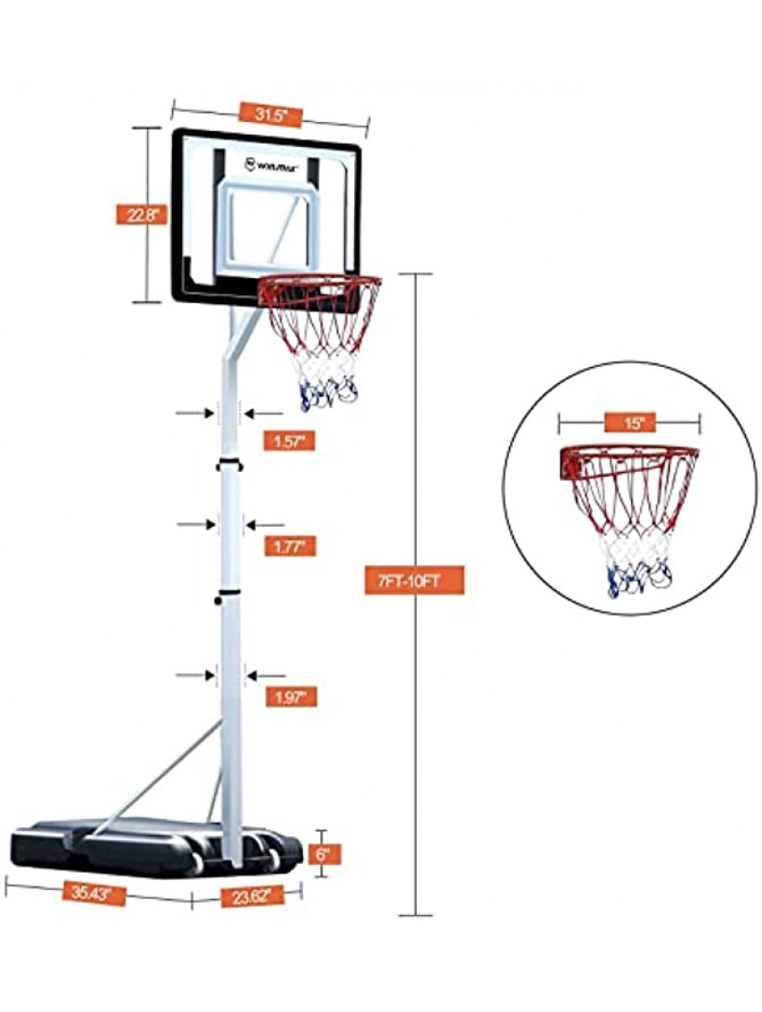 Portable Basketball Hoop Goal Height Adjustable 7 FT to 10 FT with 32 Inch PVC Backboard and Strong Base Stainless Steel Bracket for Kids & Adults Indoor Outdoor Equipment