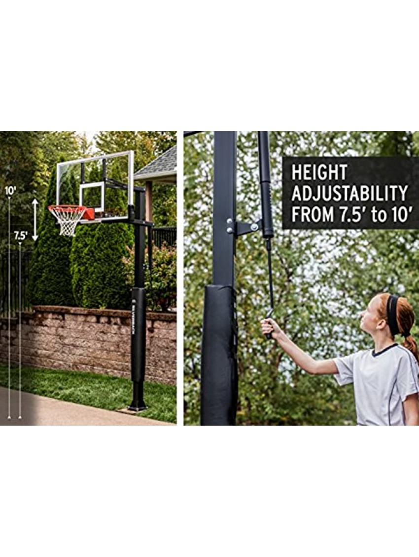 Silverback In-Ground Basketball Hoop with Adjustable-Height Tempered Glass Basketball Goal Backboard