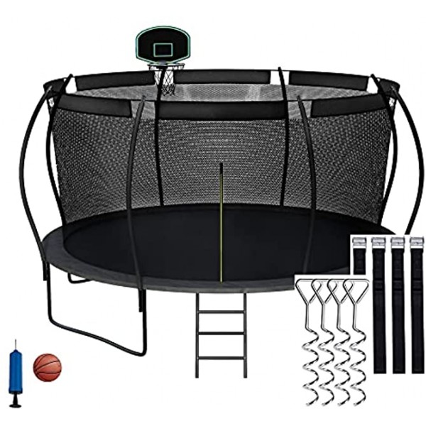 SKYUP 2022 Upgraded 14FT 1200lbs Tranpoline for Adults Recreational Tranpoline with Basketball Hoop ASTM Approved Tranpoline for 5-6 Kids with LED Tranpoline Light Wind Stakes Jump Mat