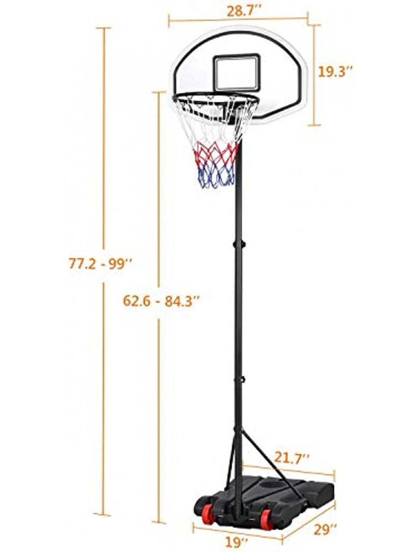 Topeakmart 6.4-8.2ft Height Adjustable Basketball Hoop System,Basketball Goals Indoor Outdoor for Youth w Wheels & Water Sand Filled Base,28.7 in Backboard