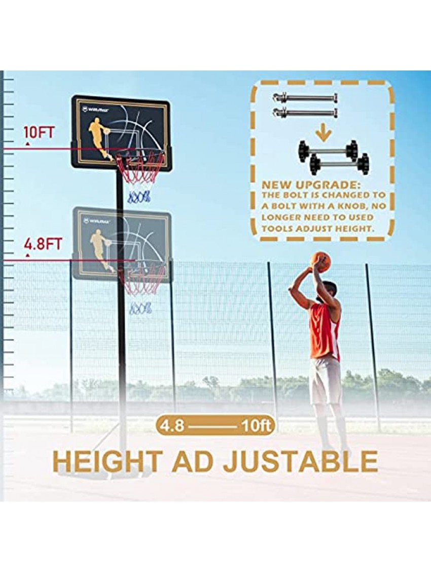 WIN.MAX Portable Basketball Hoop Goal System 4.8-10ft Adjustable 44in Backboard for Kids Adults Indoor Outdoor