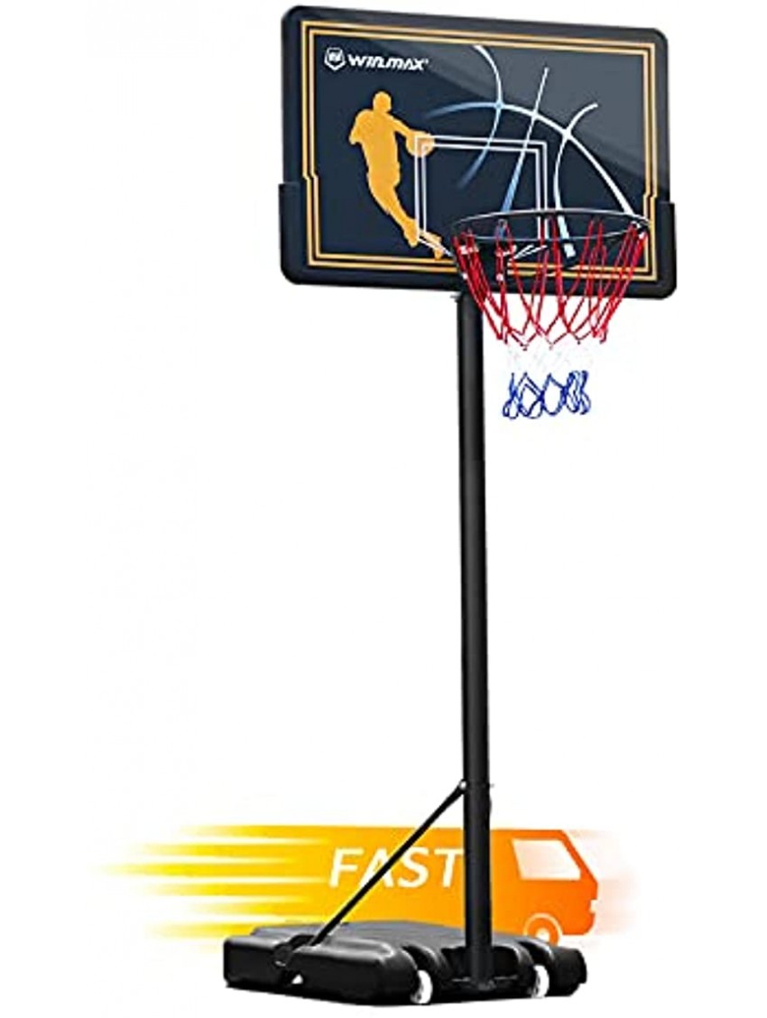 WIN.MAX Portable Basketball Hoop Goal System 4.8-10ft Adjustable 44in Backboard for Kids Adults Indoor Outdoor