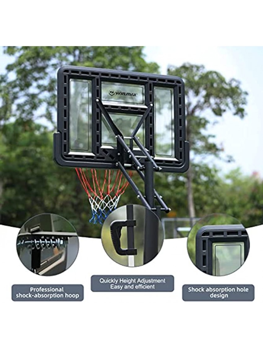 WIN.MAX Portable Basketball Hoop Outdoor Indoor Basketball Goal System Quickly Height Adjusted 8-10ft with 44 inch Backboard and Wheels for Kids Adults
