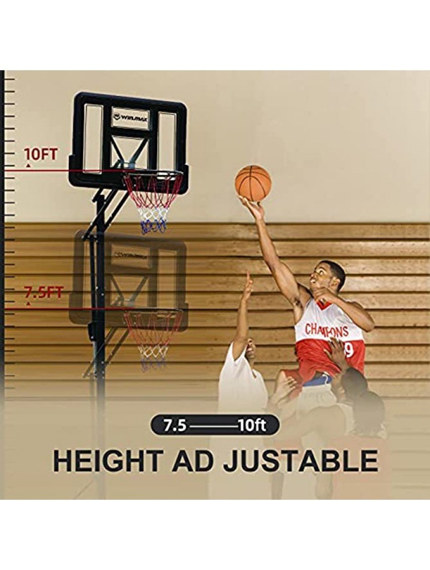 WIN.MAX Portable Basketball Hoop Outdoor Indoor Basketball Goal System Quickly Height Adjusted 8-10ft with 44 inch Backboard and Wheels for Kids Adults