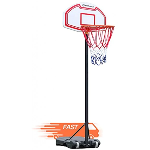 WIN.MAX Portable Basketball Hoops for Kids 5-6.8 FT Adjustable 15in Rim Basketball Goals System Outdoor Indoor Youth Teens