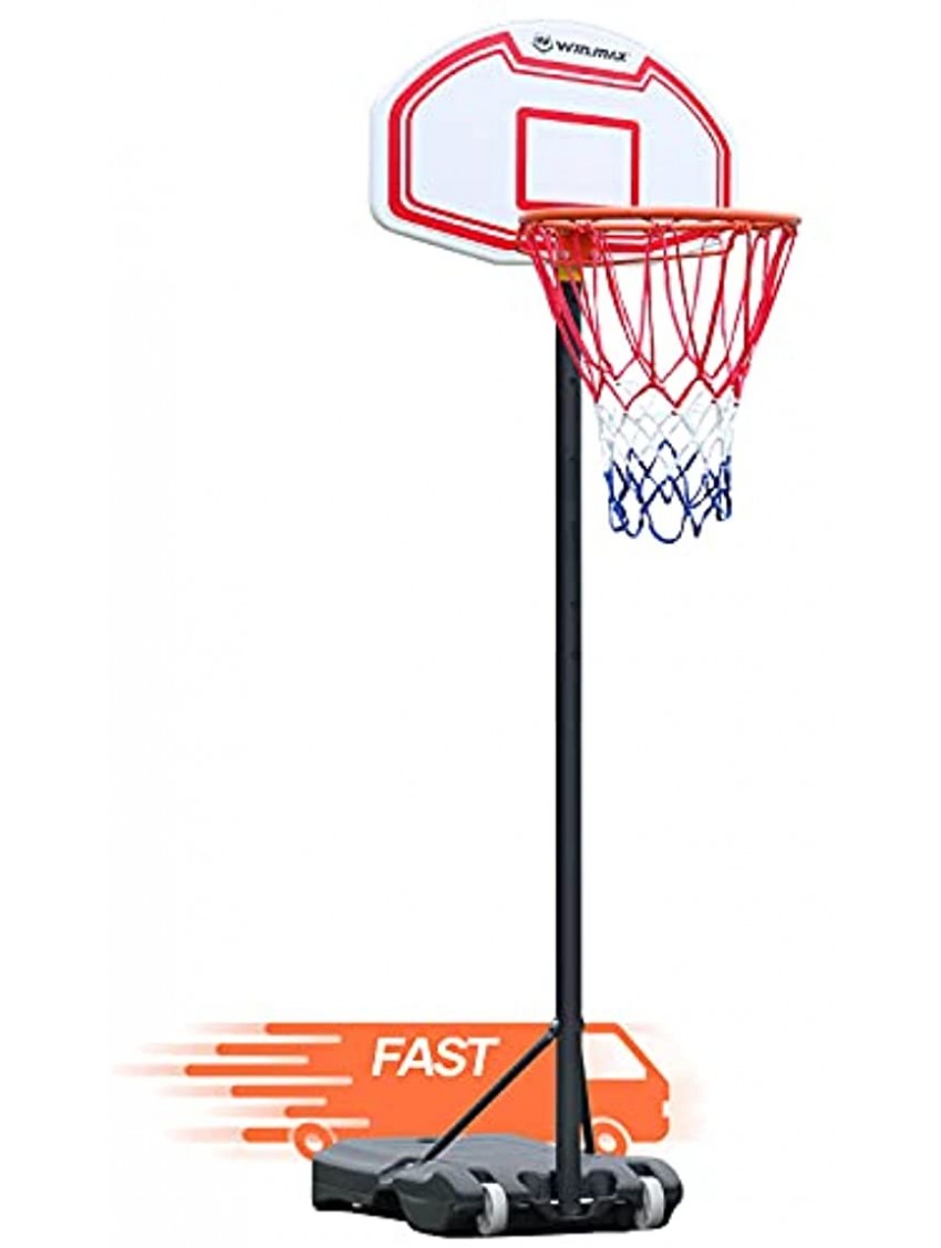 WIN.MAX Portable Basketball Hoops for Kids 5-6.8 FT Adjustable 15in Rim Basketball Goals System Outdoor Indoor Youth Teens