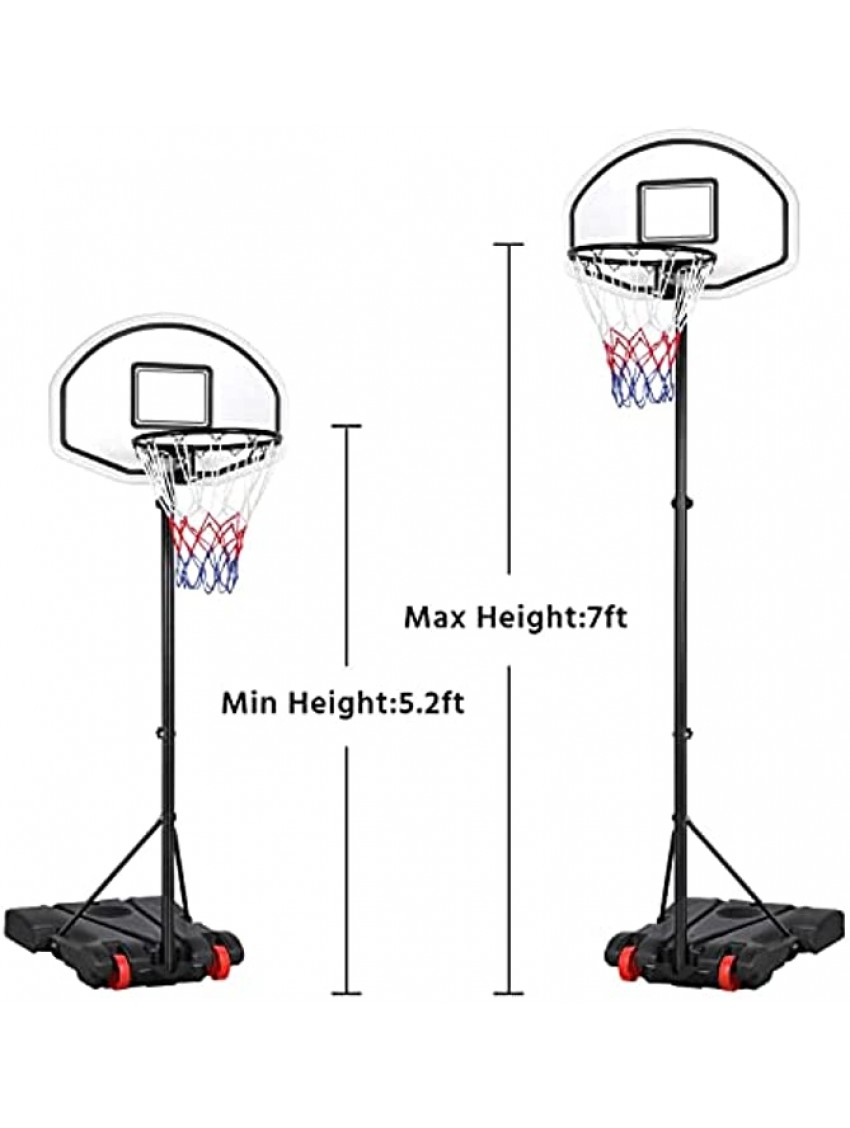 Yaheetech Basketball Portable Hoops & Goals,5.2-7ft Height-Adjustable Basketball Hoop System for Youth Indoor Outdoor w 2 Wheels & Fillable Base,Black Red