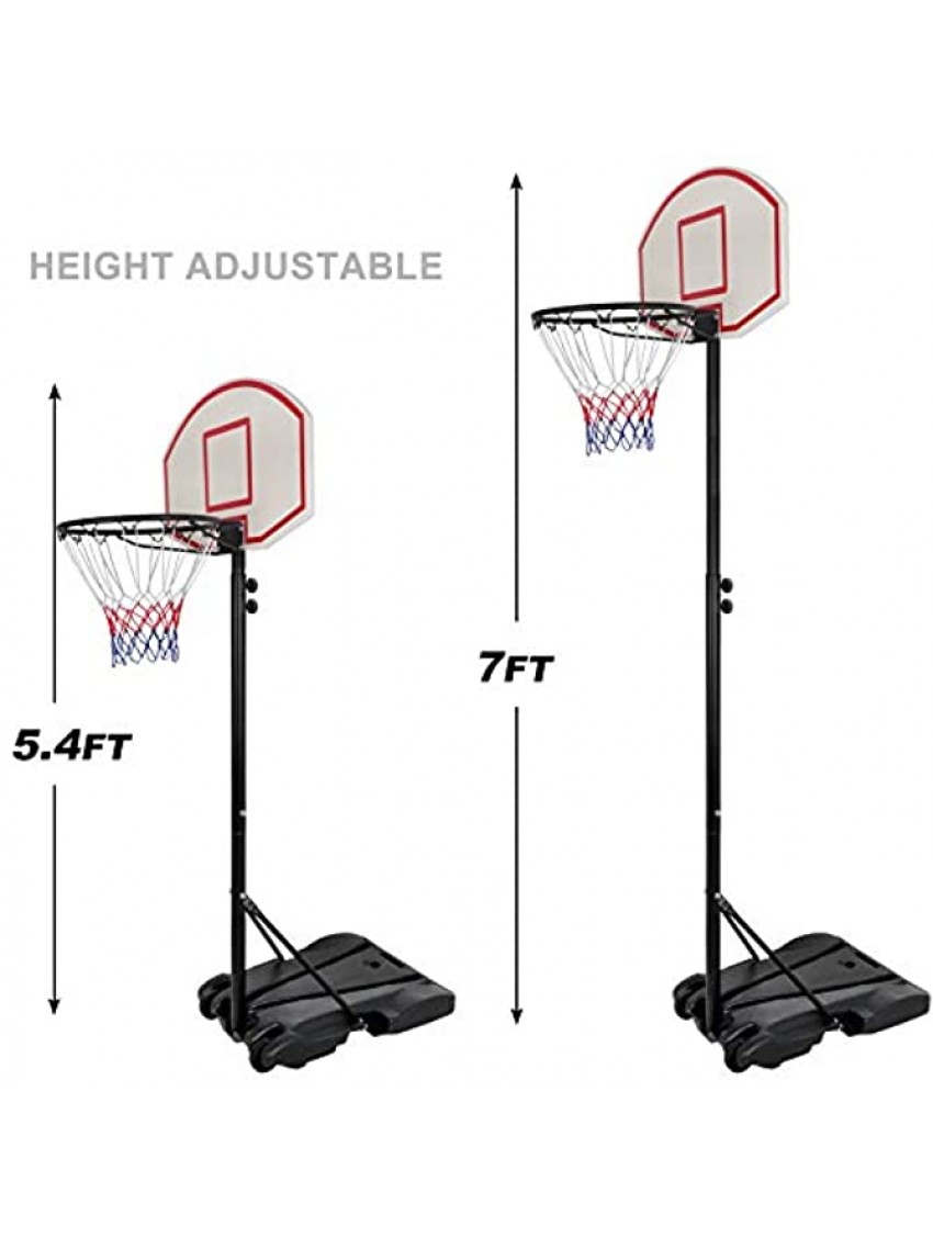 ZENY Portable Basketball Hoop Stand Basketball Goal with Backboard and Wheels for Kids Youth Adjustable Height 5.4ft 7ft Indoor Outdoor Basketball Game Play Set