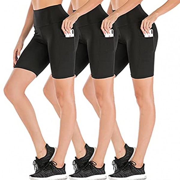 8'' High Waist Biker Shorts for Women-Workout Yoga Shorts Running Summer Soft Pants with Pockets