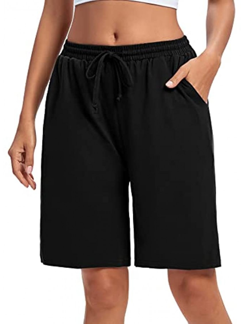 ASIMOON Womens Bermuda Shorts Lounge Athletic Shorts Loose Running Gym Shorts Casual Long Yoga Shorts with Pockets