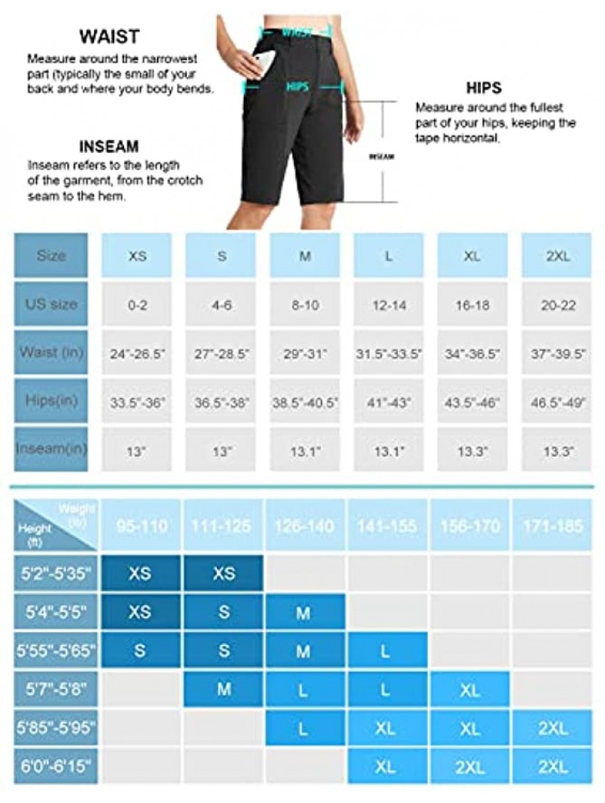 BALEAF 13 Bermuda Shorts for Women Hiking Long Shorts Knee Length Quick Dry High Waist Stretch Water Resistant for Golf