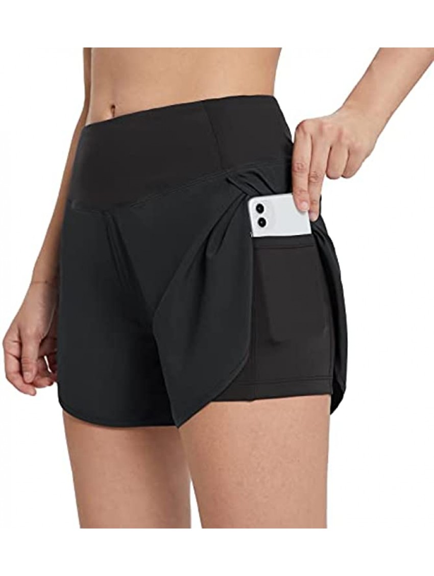 BALEAF Women's 2 in 1 Running Athletic Shorts with Liner Lightweight Quick-Dry Workout Active Yoga Shorts with Pockets