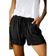 BTFBM Women Casual Shorts Plain Solid Color Elastic Waist Drawstring Pockets Summer Beach Lightweight Short Lounge Pants