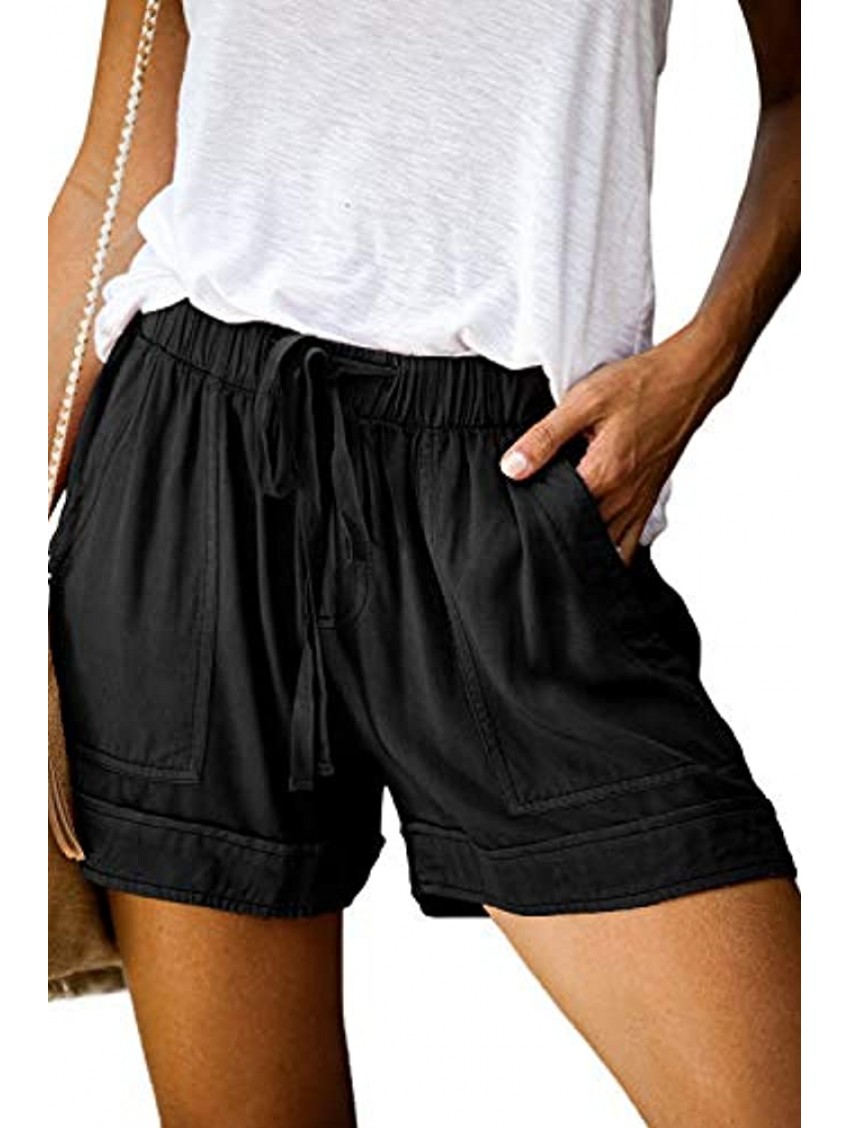 BTFBM Women Casual Shorts Plain Solid Color Elastic Waist Drawstring Pockets Summer Beach Lightweight Short Lounge Pants
