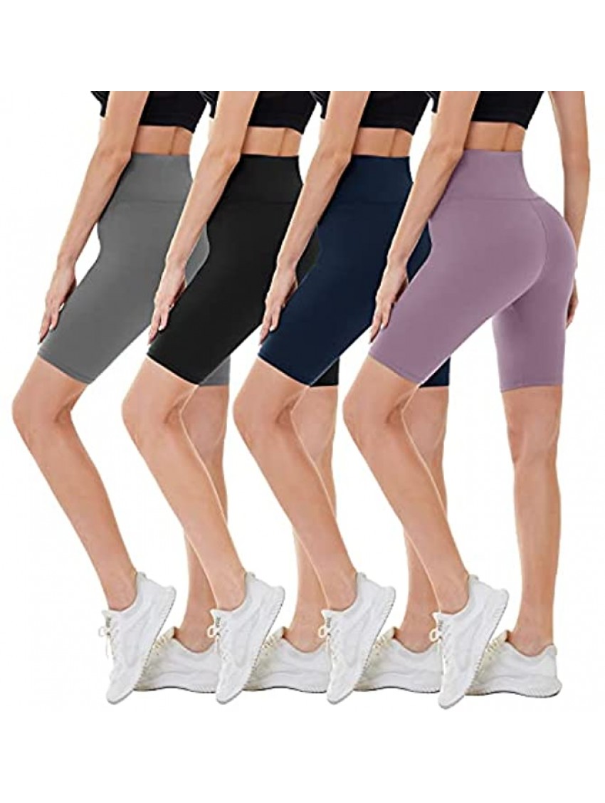 CAMPSNAIL 4 Pack Biker Shorts for Women – 8" High Waist Tummy Control Workout Yoga Running Compression Exercise Shorts