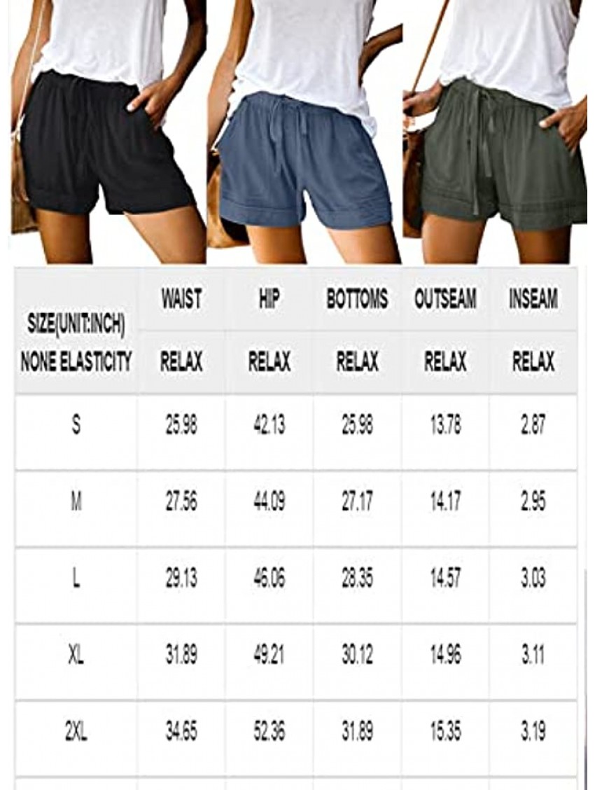 Elapsy Womens Casual Short Comfy Drawstring Elastic Waist Summer Pocketed Shorts