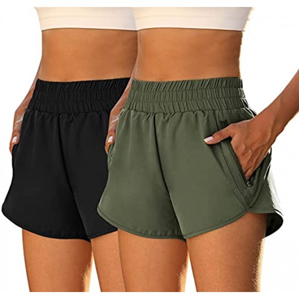 Fengbay 2 Pack Women's Running Shorts High Waisted Athletic Shorts Pocket Sport Workout Shorts Quick Dry Active Shorts