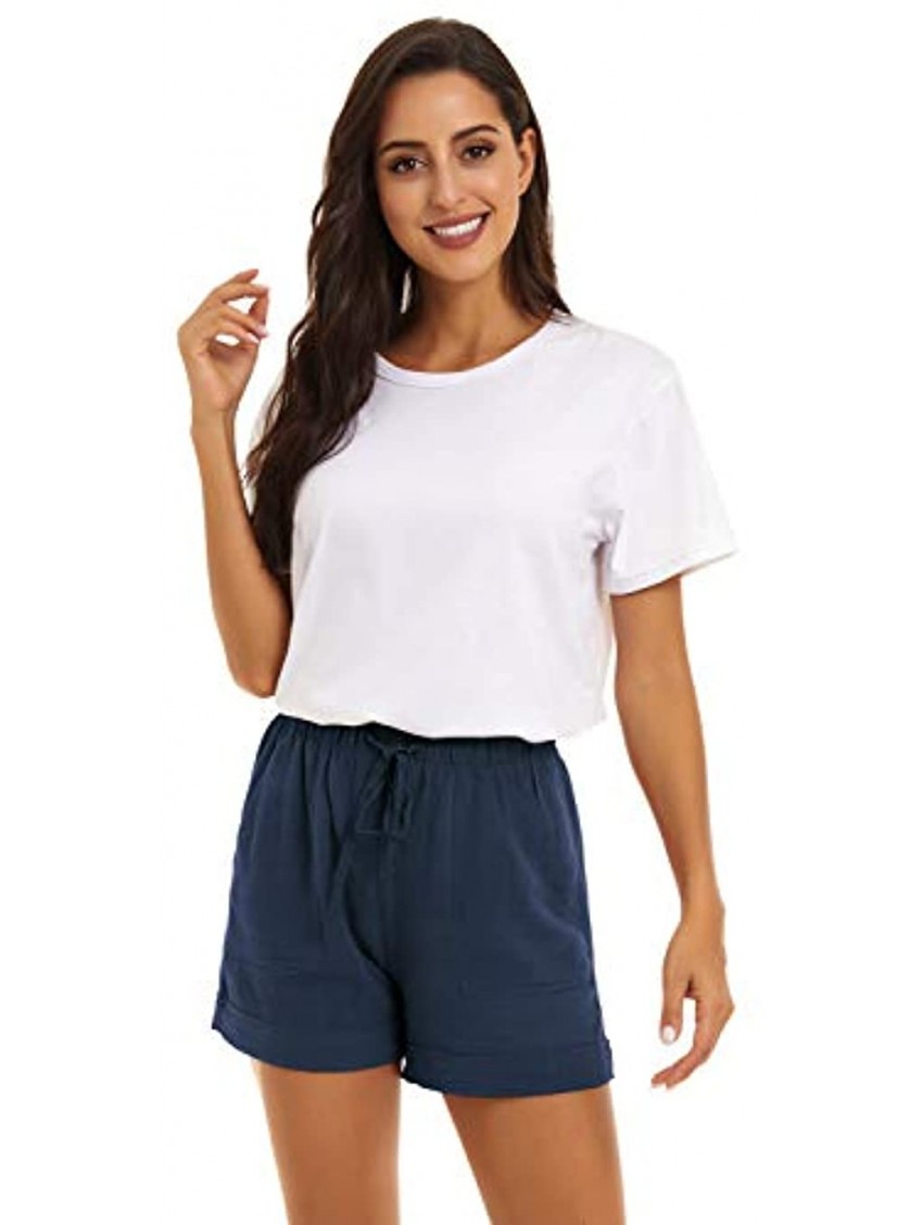 KINGFEN Women Casual Cotton Shorts Drawstring Comfy Elastic Waist Shorts Summer Pull On Short with PocketsS-2XL