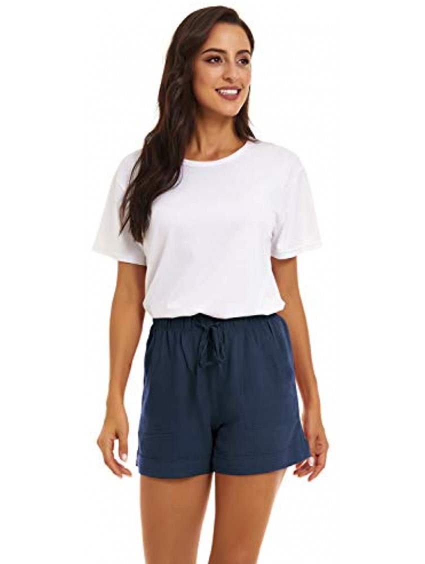 KINGFEN Women Casual Cotton Shorts Drawstring Comfy Elastic Waist Shorts Summer Pull On Short with PocketsS-2XL