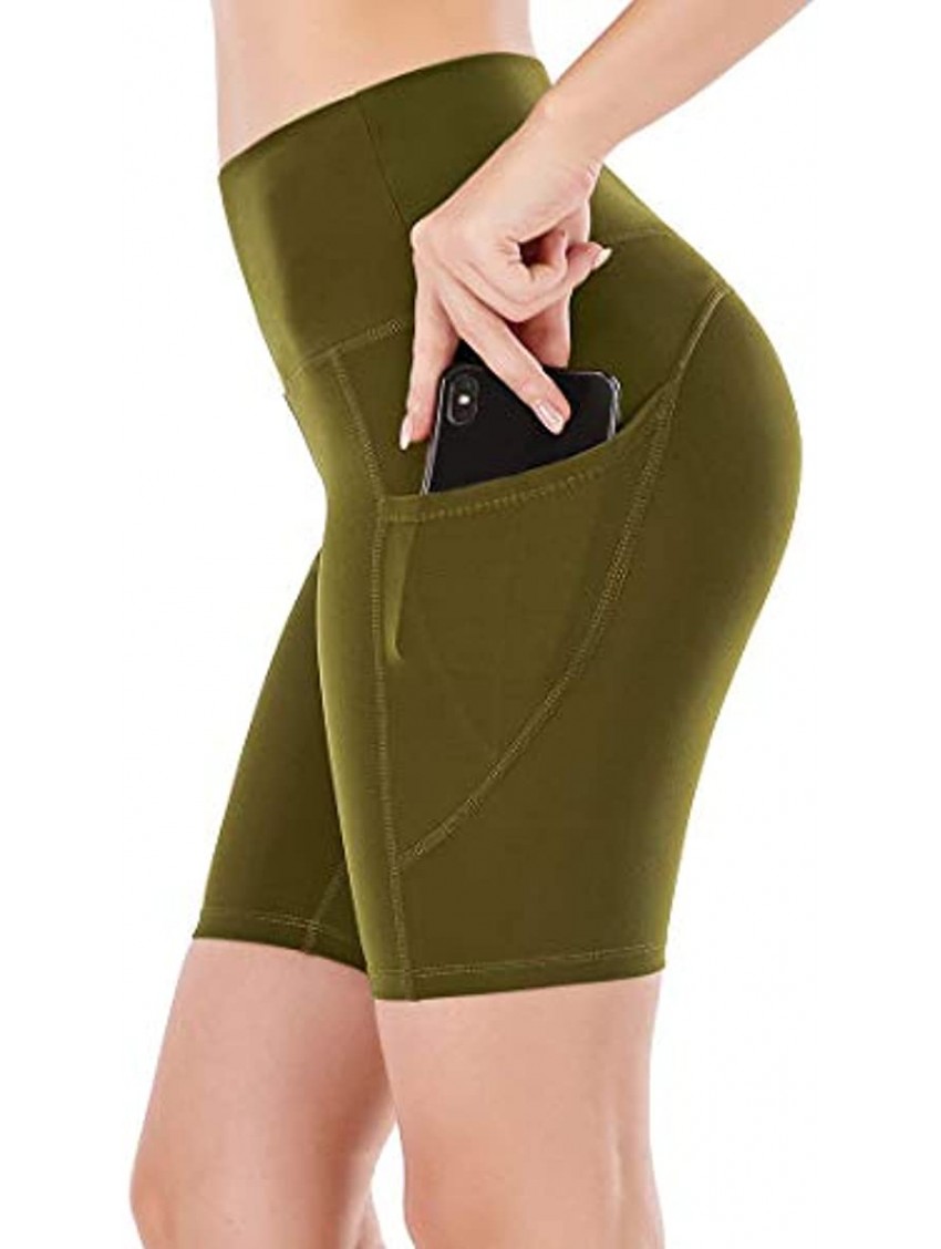 Lianshp High Waist Yoga Shorts for Women Tummy Control Athletic Workout Running Shorts with Pockets 8"