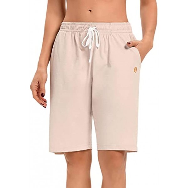 LUCKYCATCUS Women’s Bermuda Shorts Jersey Shorts with Pockets Yoga Walking Athletic Long Shorts for Women Knee Length