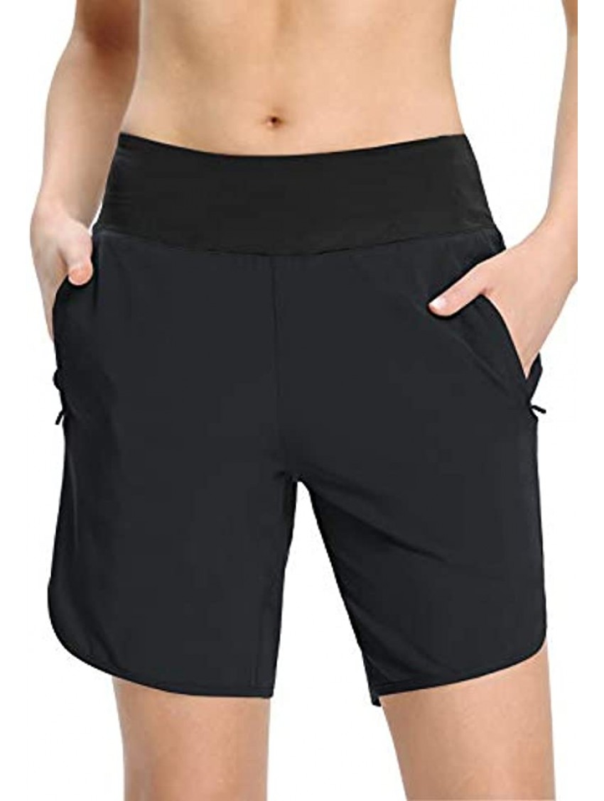 MOCOLY Women's Running Shorts Quick Dry Workout Shorts Breathable Athletic Gym Short Zip Pockets 4 & 7 Inches Shorts