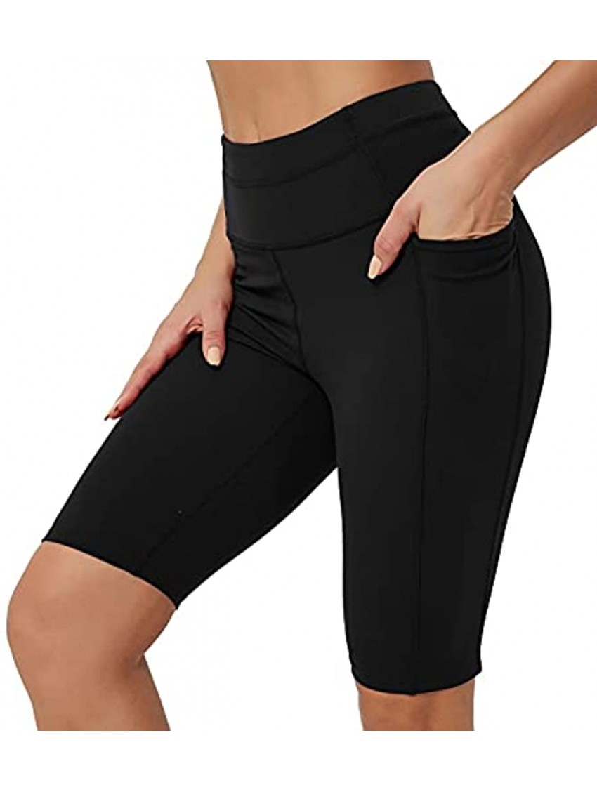 Rataves Womens Shorts 10" Workout Yoga Shorts with Pockets High Waisted Athletic Shorts Running Biker Shorts（007）