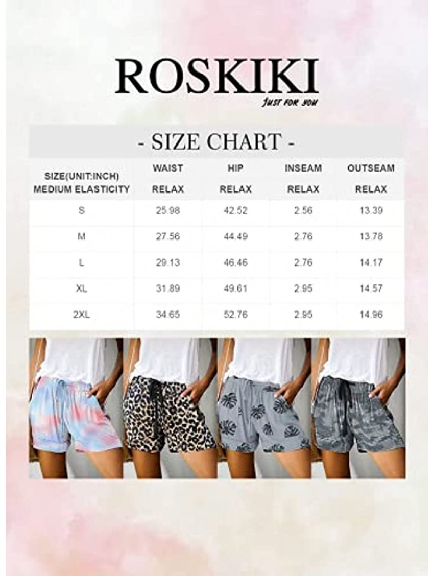 ROSKIKI Womens Summer Casual Drawstring Elastic Waist Comfy Pure Color Shorts with Pockets