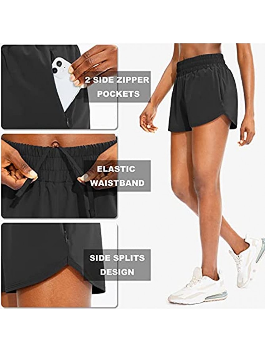 SANTINY Women's Running Shorts with Phone Pockets High Waisted Athletic Workout Gym Shorts for Women with Liner