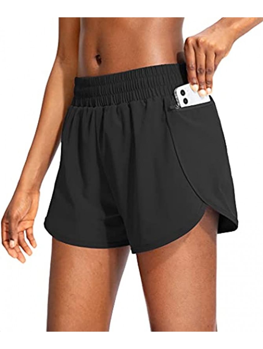 Soothfeel Womens Running Shorts with Phone Pockets High Waisted Athletic Gym Workout Shorts for Women with Liner