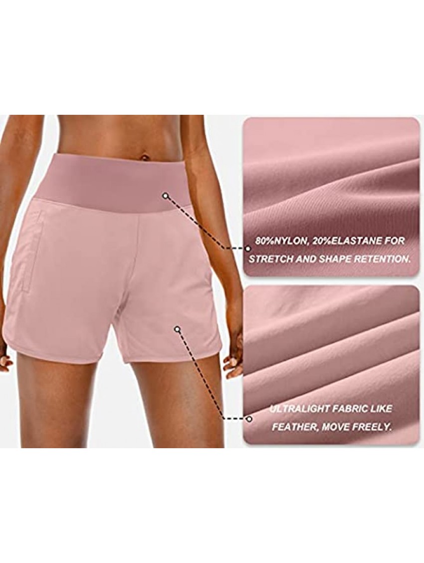 Soothfeel Women's Running Shorts with Zip Pocket Quick Dry High Waisted Athletic Workout Shorts for Women with Liner 5 inch