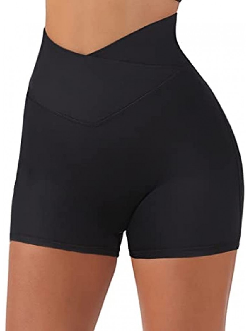 SUUKSESS Women Booty Shorts 3" Crossover Slimming High Waisted Workout Shorts