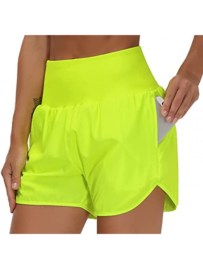THE GYM PEOPLE Women’s High Waist Running Shorts with Liner Athletic Hiking Workout Shorts Zip Pockets