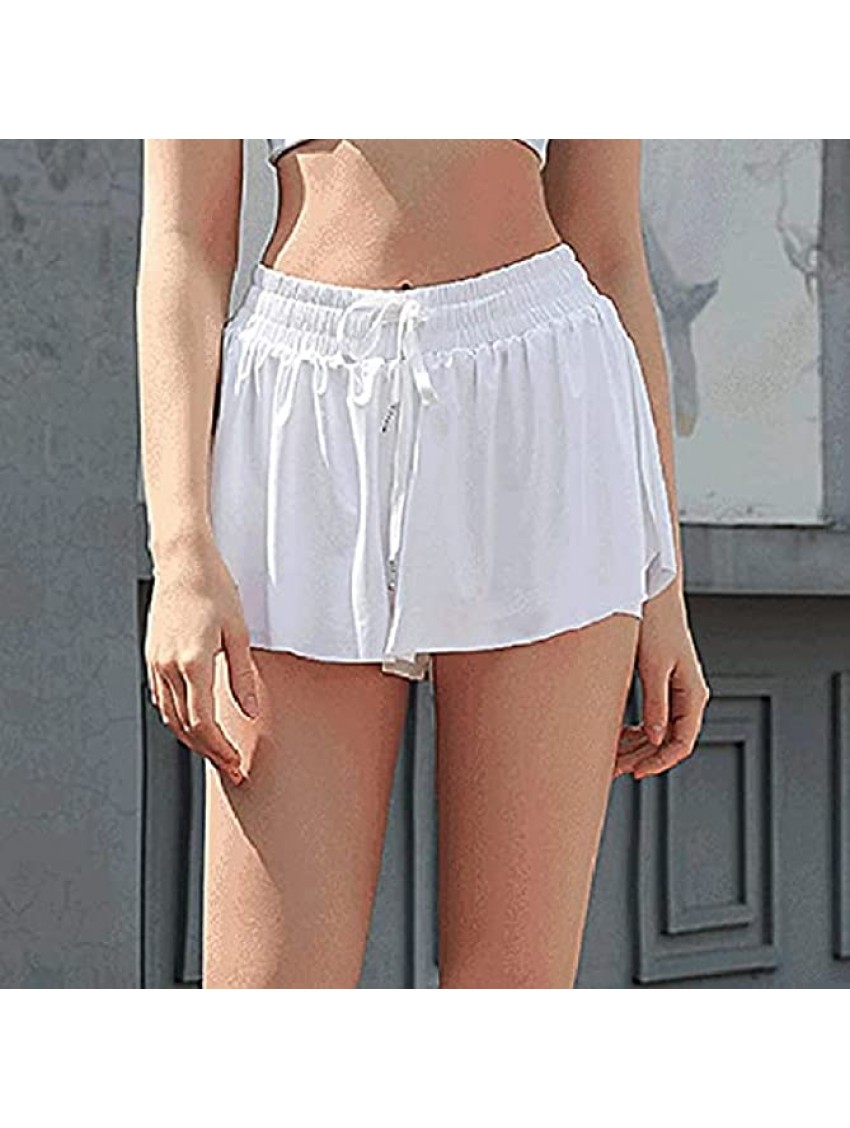 Women's 2-in-1 Double Layer Running Yoga Shorts Quick-Dry Drawstring Waist Flowy Hem Fitness Workout Athletic Shorts