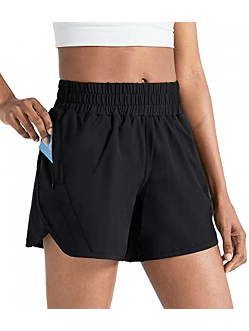 ZUTY 5" Athletic Running Shorts for Women with Zipper Pocket High Waisted Quick Dry Workout Gym Shorts with Liner