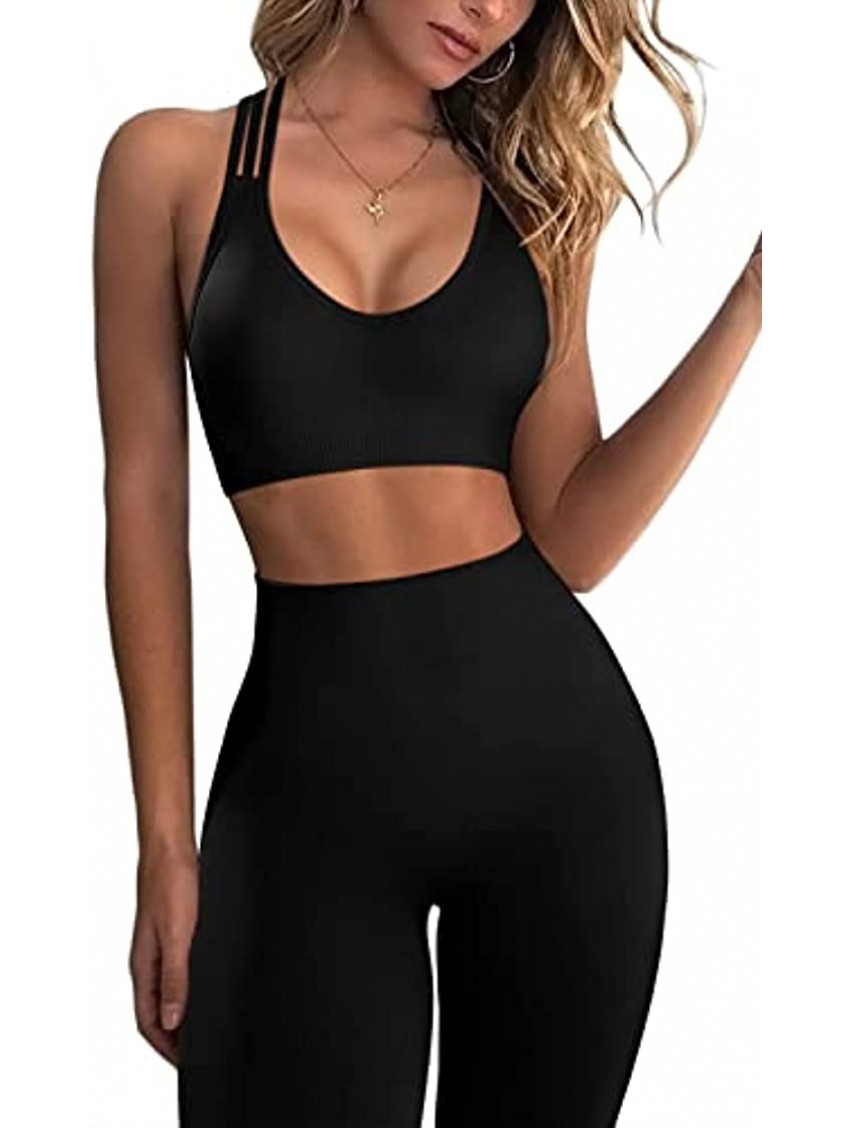 ABOCIW Workout Sets for Women 2 Piece Yoga Gym Outfits Seamless Sport Bra High Waist Leggings Sets Gym Clothes Tracksuit