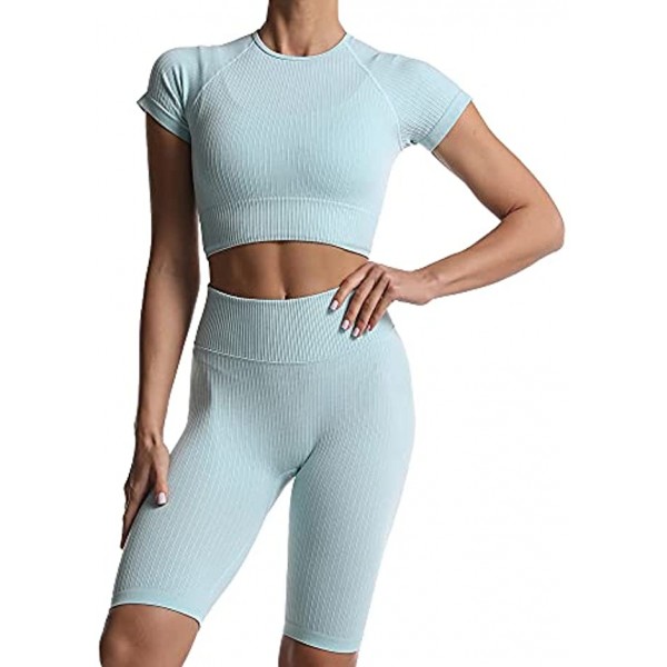 altiland Workout Sets for Women 2 Piece Outfits Sports Bra & Cropped Gym Tshirts Matching Biker Shorts & Yoga Leggings Pants