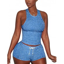 Alunzoem Workout Sets for Women 2 Piece,Textured Tracksuit Tank Top Biker Shorts Outfits