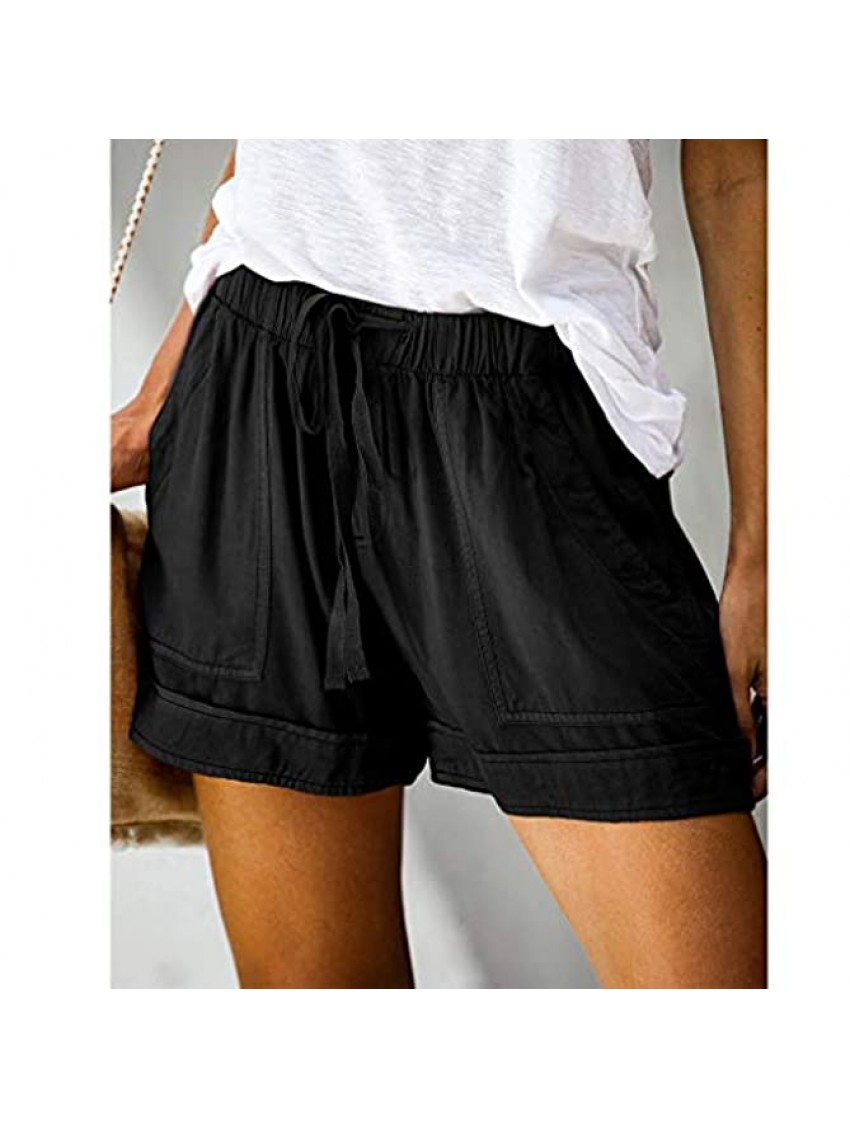 Beautyolove Womens Drawstring Plus Size Shorts Comfy Casual Loose Elastic Waist Pocketed Shorts Summer Beach Shorts 1#black X-Large