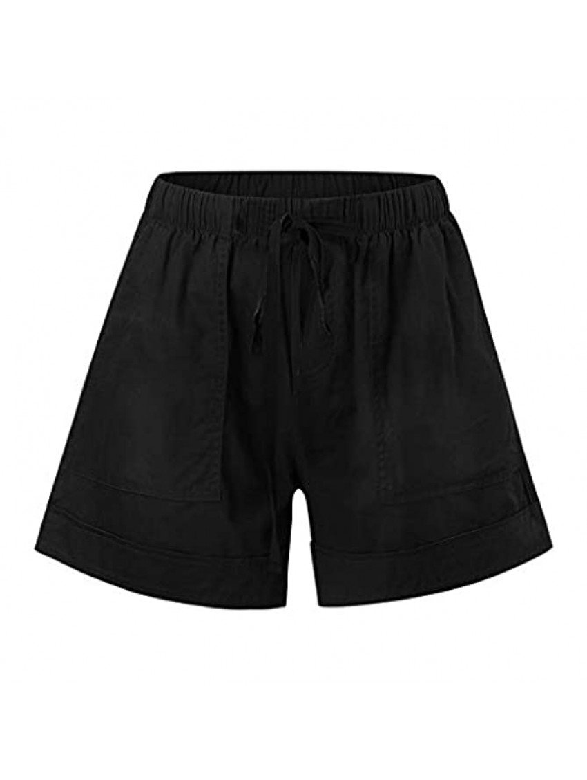 Beautyolove Womens Drawstring Plus Size Shorts Comfy Casual Loose Elastic Waist Pocketed Shorts Summer Beach Shorts 1#black X-Large