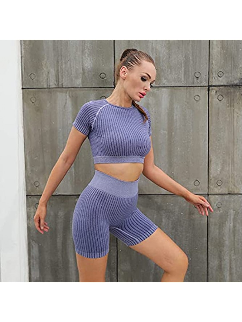 DDBO Women's Workout Set for Women 2 Piece Outfits Seamless Yoga Gym Shorts High Waisted Sports Set