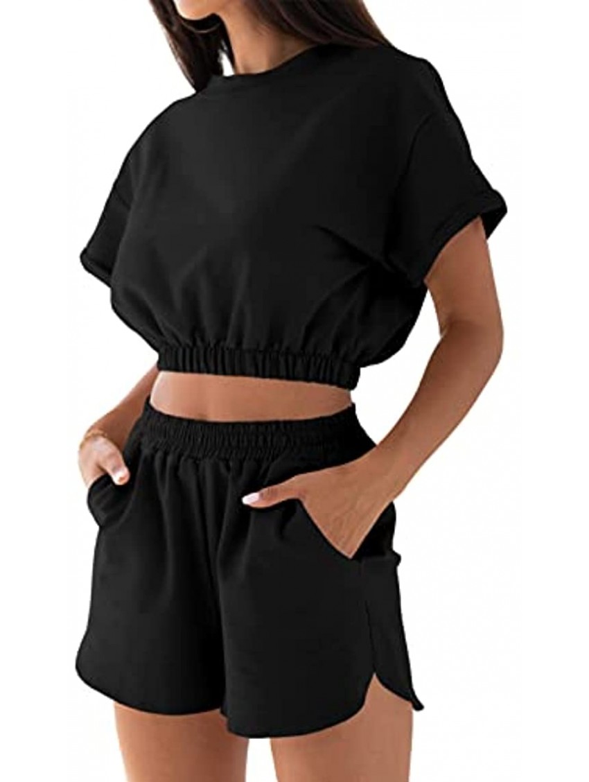 DOBULO Women's Short Sets 2 Piece Outfits Casual Short Sleeve Crop Top and Shorts Sexy Summer Tracksuit Sets