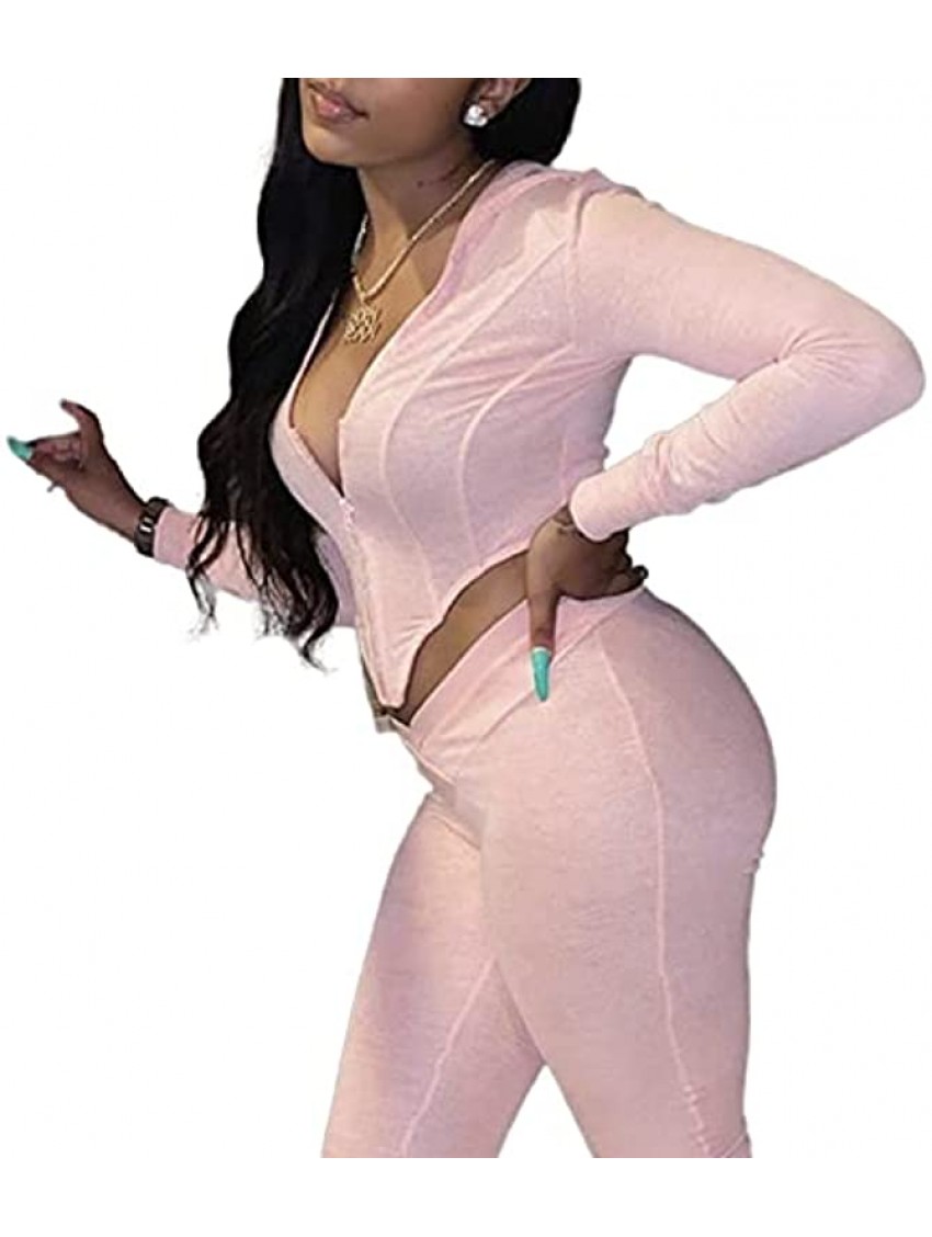 DULZU Women 2 Piece Sets Outfits Tracksuit Sports Zip Up Hoodie Bodycon Long Sleeve Jumpsuits