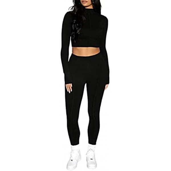 Dulzu Women's Workout Outfit 2 Pieces Long Sleeve Crop Top with Long Pants tracksuit Set Activewear Party Jumpsuits