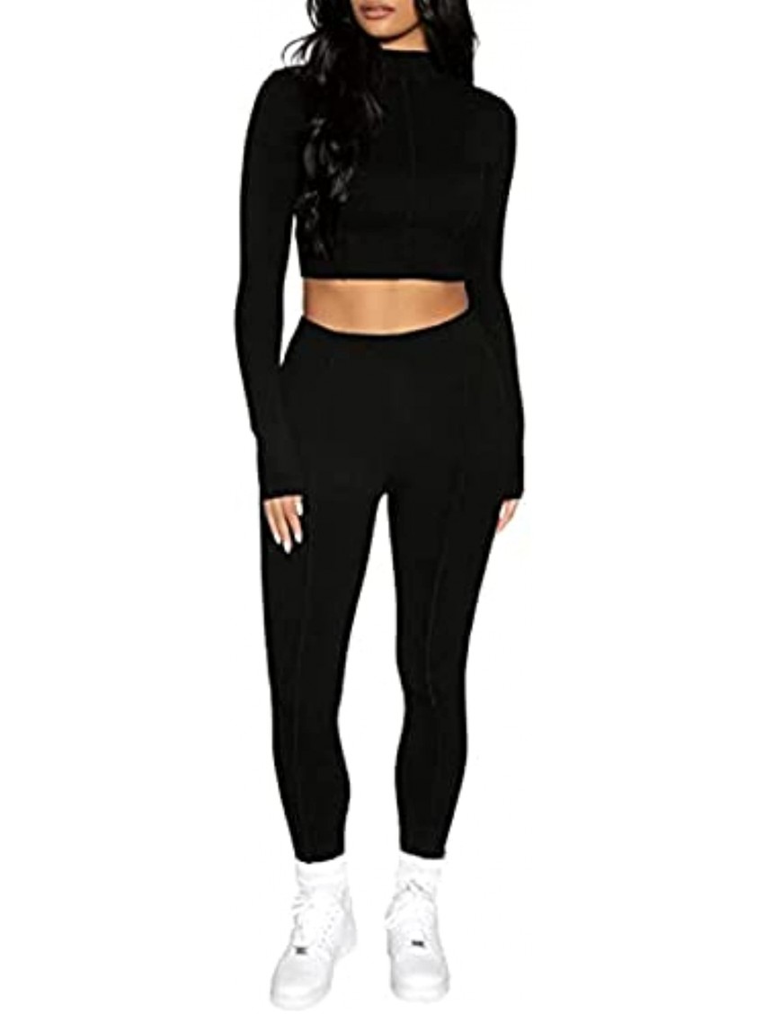 Dulzu Women's Workout Outfit 2 Pieces Long Sleeve Crop Top with Long Pants tracksuit Set Activewear Party Jumpsuits