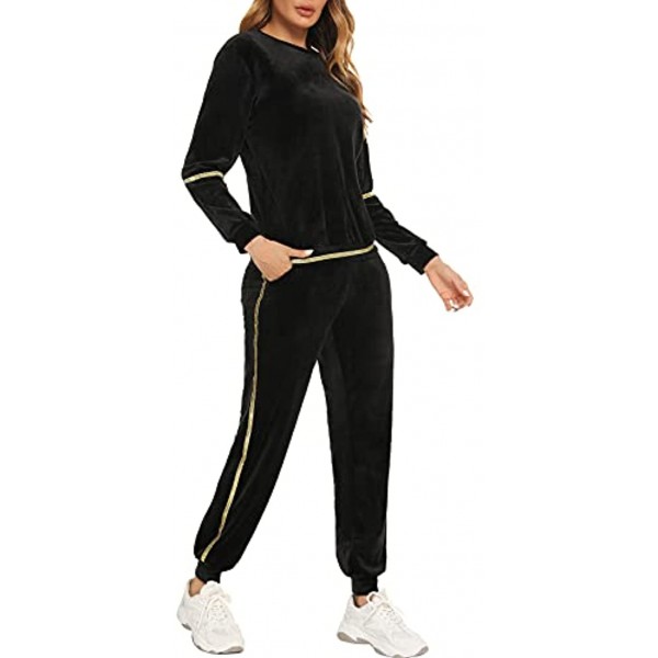 Enjoyoself Women's Velvet Tracksuit Set 2 Piece Pullover Velour Sweatsuits Joggers Outfits Workout Top & Bottom Sets