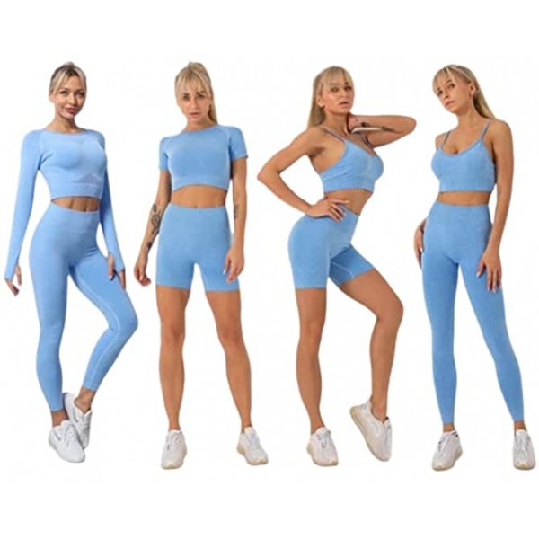 Gainz Active 5 Piece Seamless Women’s Yoga Set Fitness Crop Tops High Waist Shorts and Leggings Sports Suit
