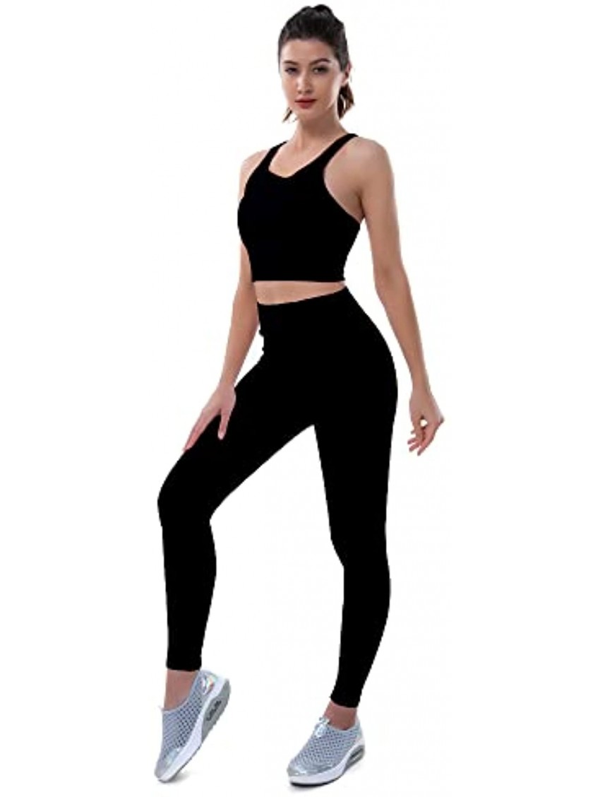 HOTCHAM Workout Sets Women 2 Piece Yoga Running Fitness Outfits Seamless Exercise Sportswear Legging Crop Top Gym Clothes