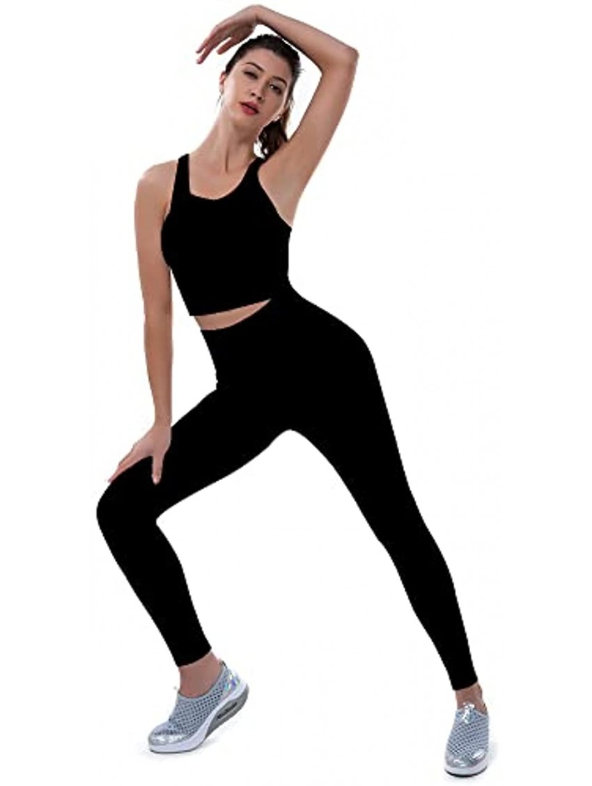 HOTCHAM Workout Sets Women 2 Piece Yoga Running Fitness Outfits Seamless Exercise Sportswear Legging Crop Top Gym Clothes